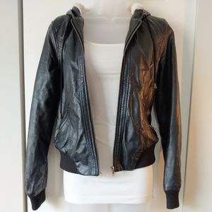 PAPAYA Black Faux Leather Jacket w Faux Fur Lining